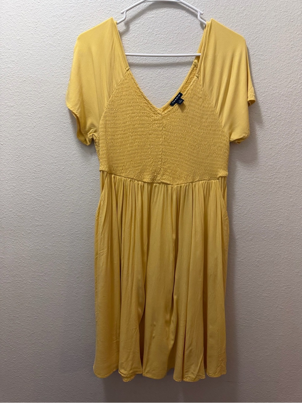 torrid Yellow Smocked V-Neck Mini Dress with Flutter Sleeves - Picture 1 of 2